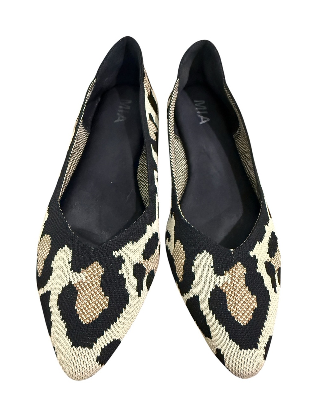 MIA Leopard Print Pointed Toe Flats Stretch Knit Slip On Womens Size 8.5 Animal